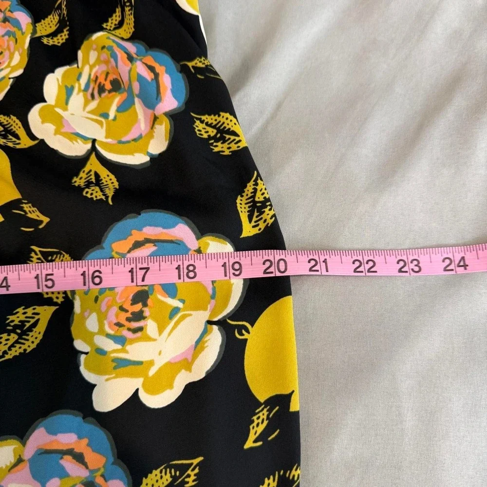 Nine West Womens Floral Citrus Print Sleeveless Shift Dress Black Yellow